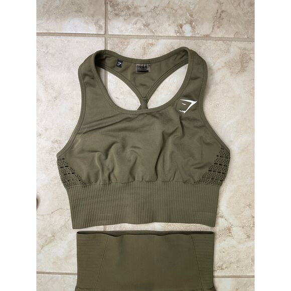 Gymshark NWOT Flex Dry Knit Cutout Workout Set small Olive Green 2 Piece - Picture 9 of 15